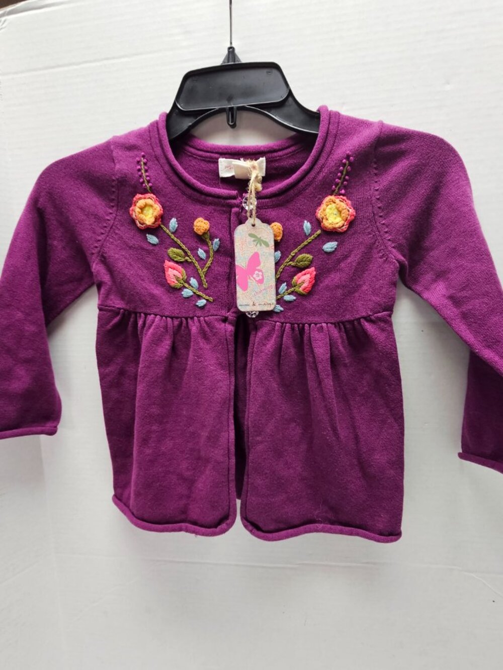 New Mimi & Maggie Purple Girls Cardigan Floral Flower 3D Embroidered Sweater 4T